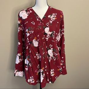 Torrid Red Wine floral Challis Babydoll tunic. Size 00